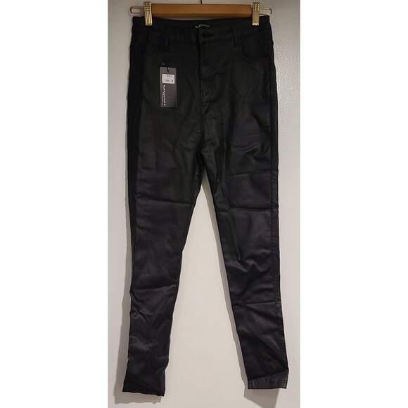 NWT Apperloth Womens Black Wetlook Coated High Rise Skinny Ankle Pants Size M - Picture 2 of 7